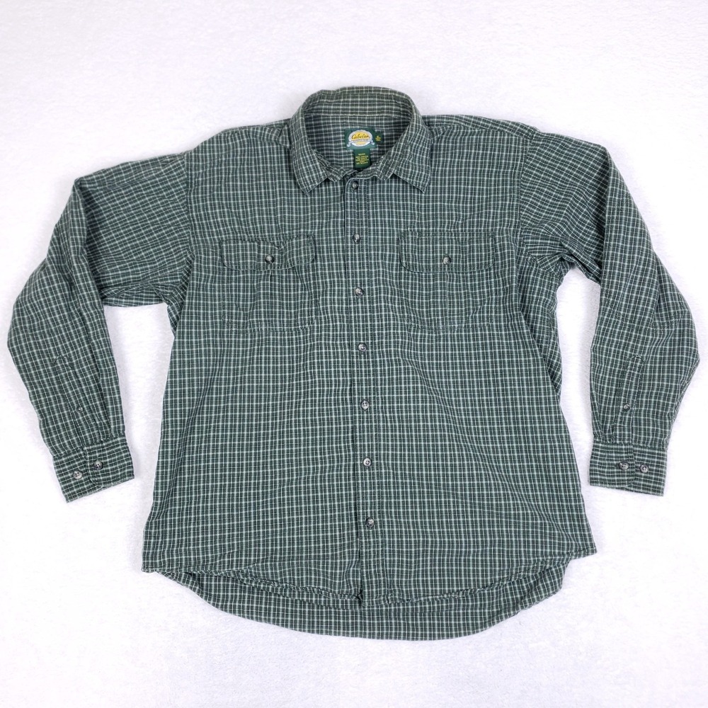Cabela's XL Tall Green‎ Plaid Cotton Button Shirt Outdoor Workwear Rugged